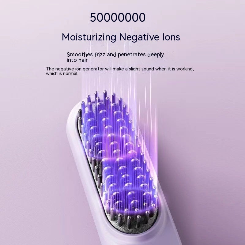 Hairbrush with purple negative ions on a light purple background
