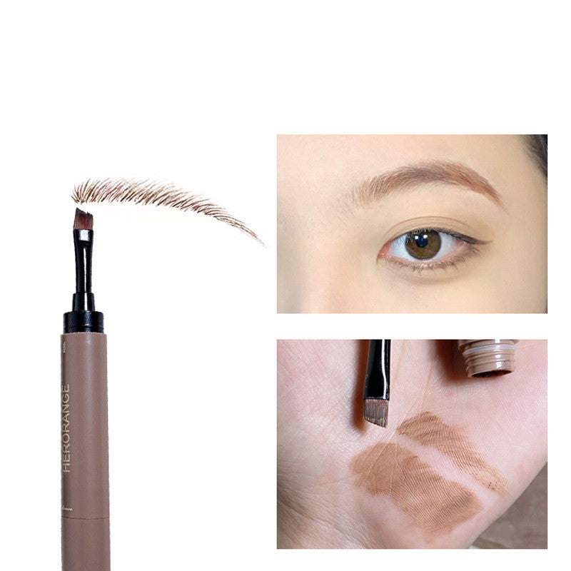 Eyebrow pencil with close-up of application on skin and eye.