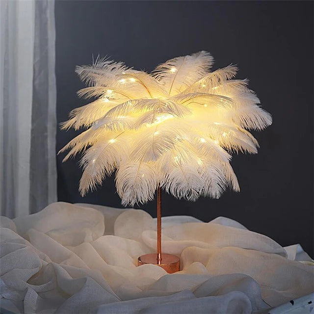 Feather Lamp Nordic Desk Lamp European-Style Bedroom Bedside Feather Table Lamp Night Light Table Lamp Decoration Modern - Ectron Online