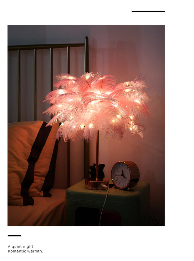 Feather Lamp Nordic Desk Lamp European-Style Bedroom Bedside Feather Table Lamp Night Light Table Lamp Decoration Modern - Ectron Online