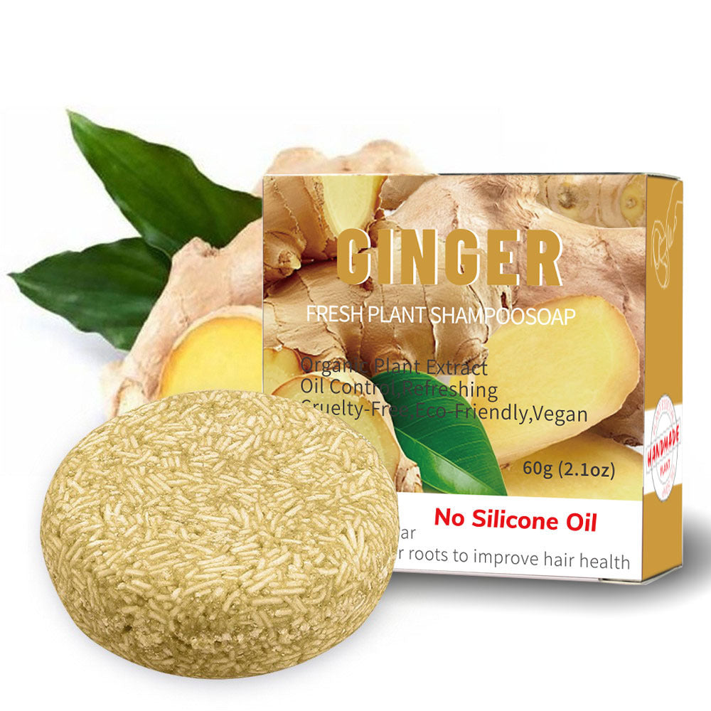 Ginger soap bar with packaging on a white background