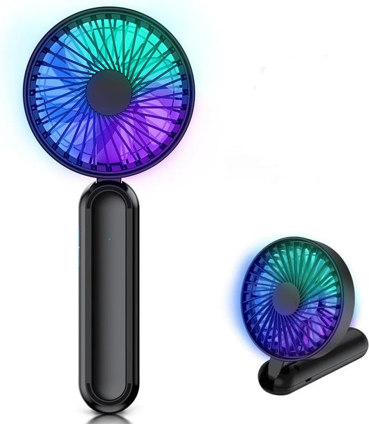 Portable handheld fan, personal USB handheld fan with RGB color lights, 5-speed foldable desk fan with rechargeable battery - Ectron Online