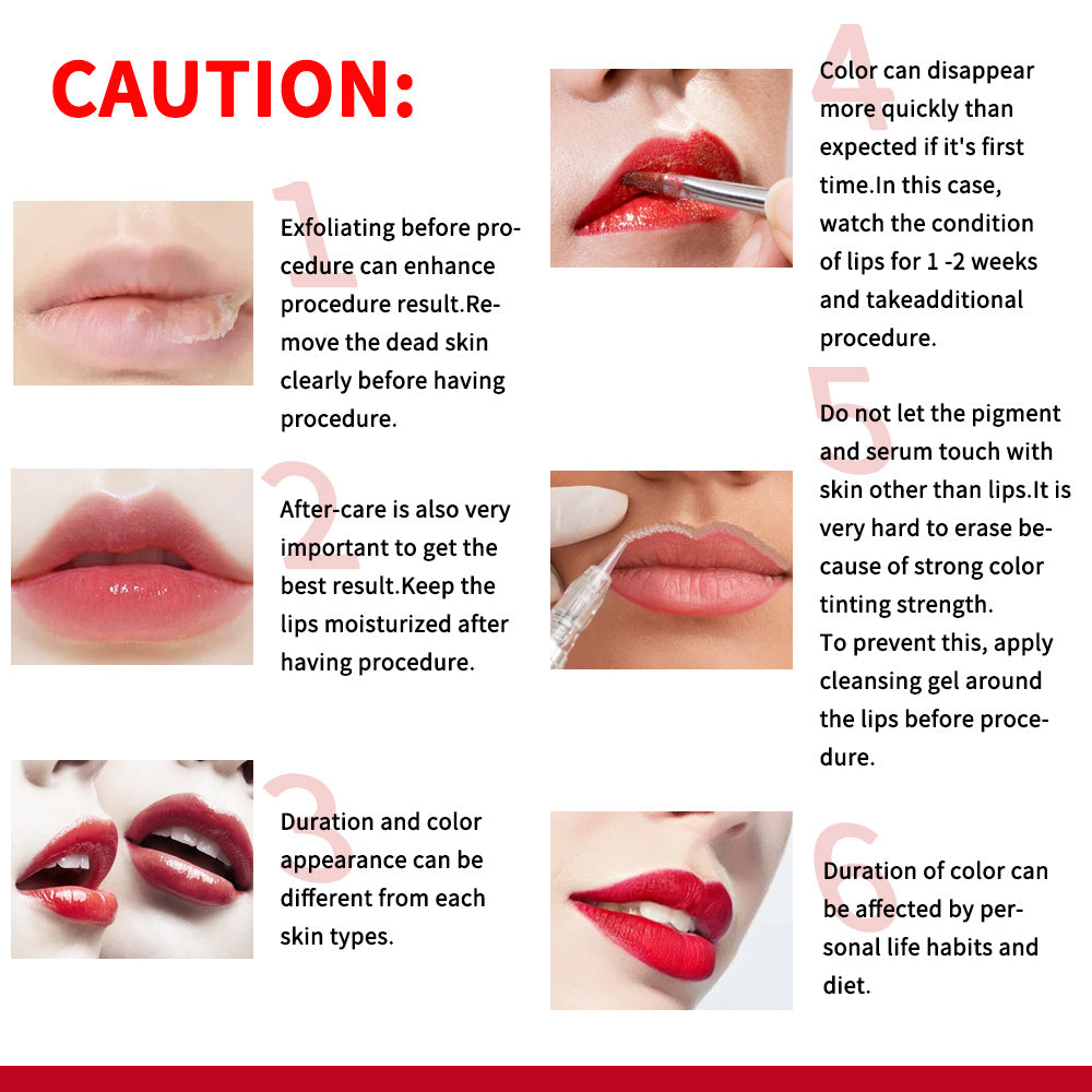 Lip care instructions with images of lips and text on a white background