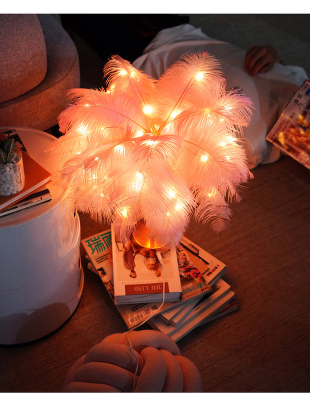 Feather Lamp Nordic Desk Lamp European-Style Bedroom Bedside Feather Table Lamp Night Light Table Lamp Decoration Modern - Ectron Online