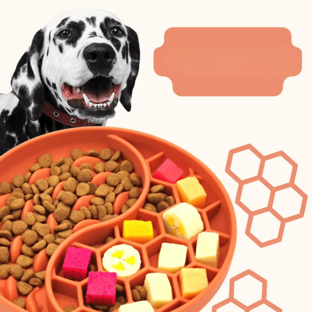 High Temperature Resistant Silicone Dog Food Bowl New Product 2-partition Slow Food Honeycomb Silicone Dog Bowl - Ectron Online