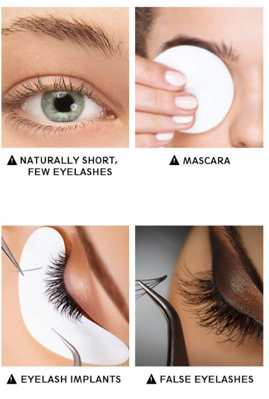 Steps to enhance eyelashes with mascara, eyelash implants, and false eyelashes.
