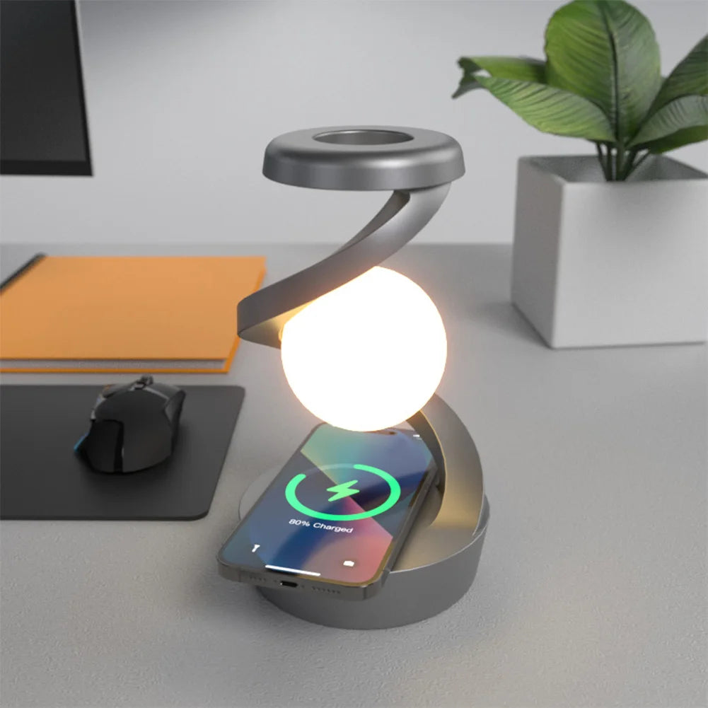 Floating and Spinning in Air with LED Moon Lamp RGB Floating Moon Table Lamp with Wireless Phone Charger for Office Bedroom Home - Ectron Online