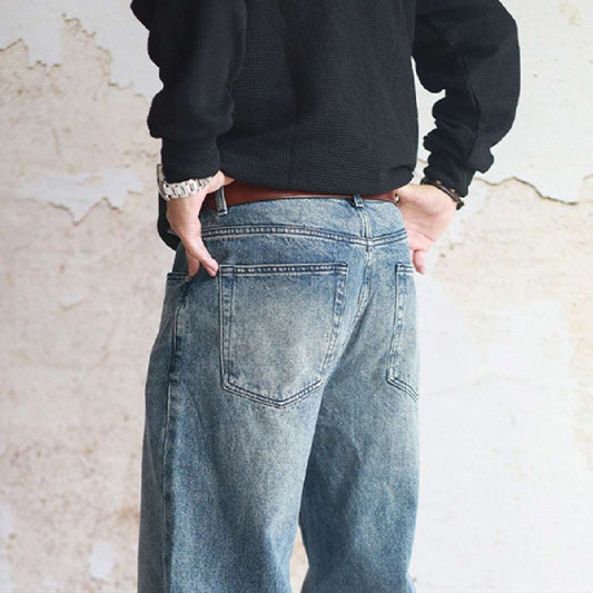 Men’s Khaki Washed Jeans – Heavy Washed Straight Leg Denim Heavy Water Washed Old Straight Leg Jean | Ectron Online