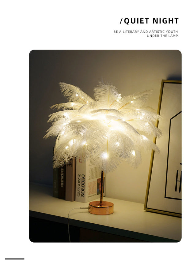 Feather Lamp Nordic Desk Lamp European-Style Bedroom Bedside Feather Table Lamp Night Light Table Lamp Decoration Modern - Ectron Online