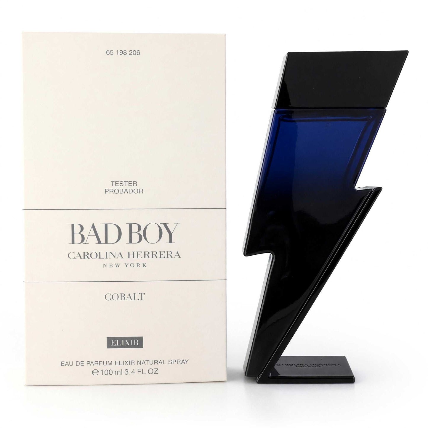 Men's cobalt elixir EDP tester by Carolina Herrera, blue bottle with box
