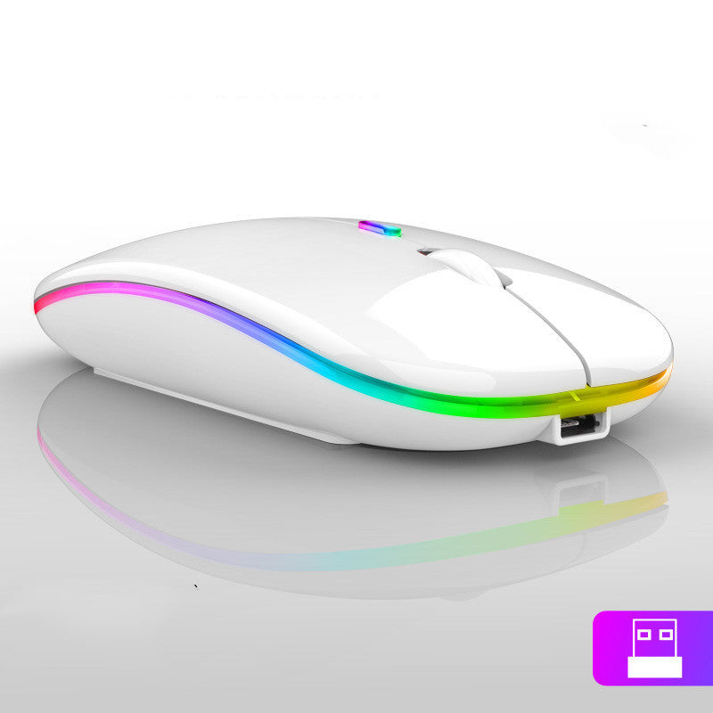 White computer mouse with rainbow LED lights on a white background