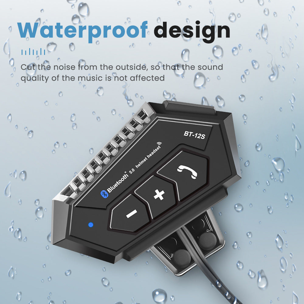 Bluetooth audio receiver with waterproof design on a water droplet background