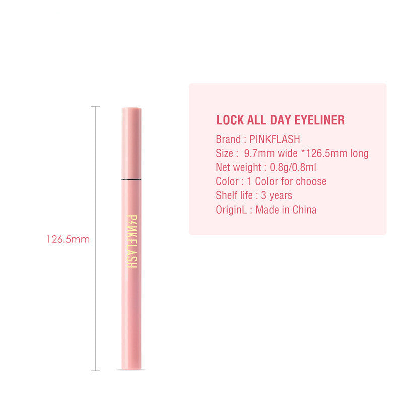Pink eyeliner pen with product details on a white background