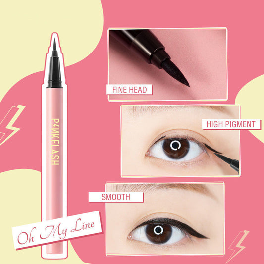 Eyeliner pen with close-up details on a pink and yellow background
