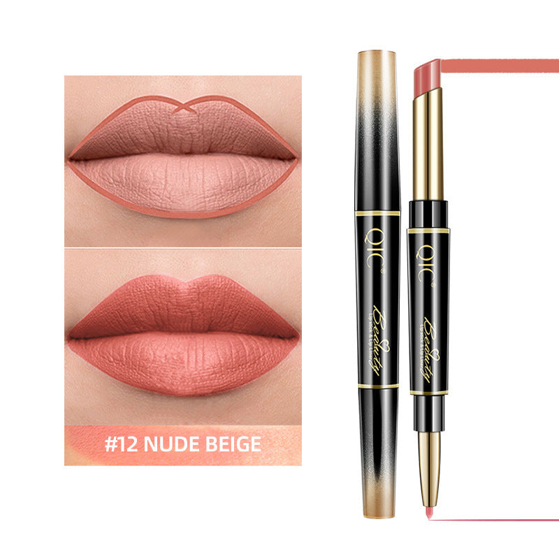 Lipstick with applicator and color swatches on a white background