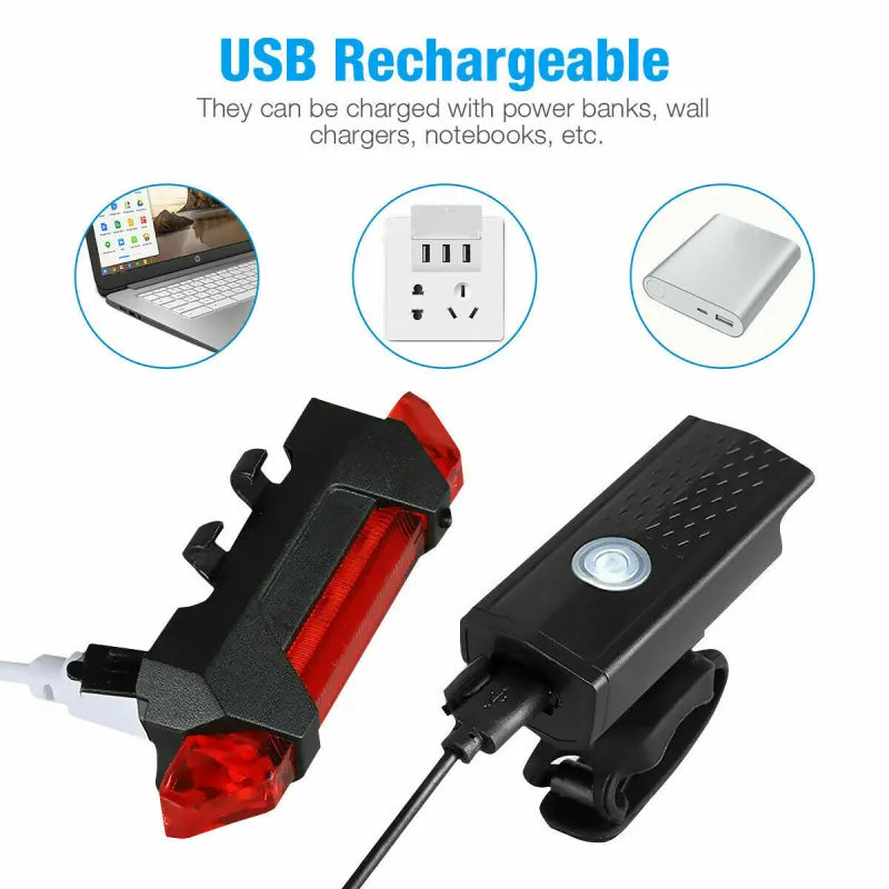 USB Rechargeable LED Bicycle Headlight Bike Head Light Cycling Rear Front Lamp Bike Light Rainproof USB Rechargeable LED bicycle Light - Ectron Online
