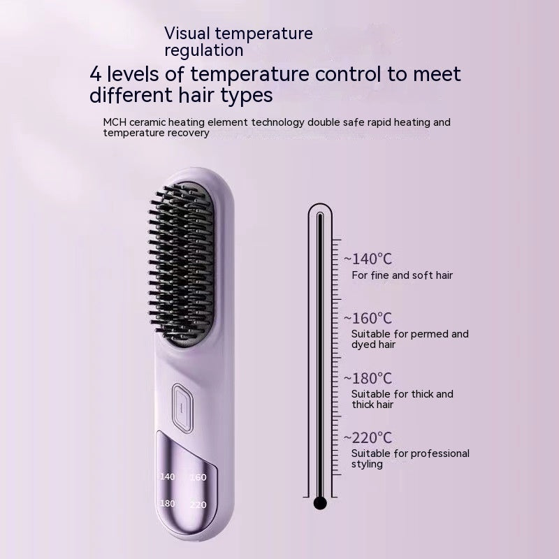 Hairbrush with temperature control features on a light purple background