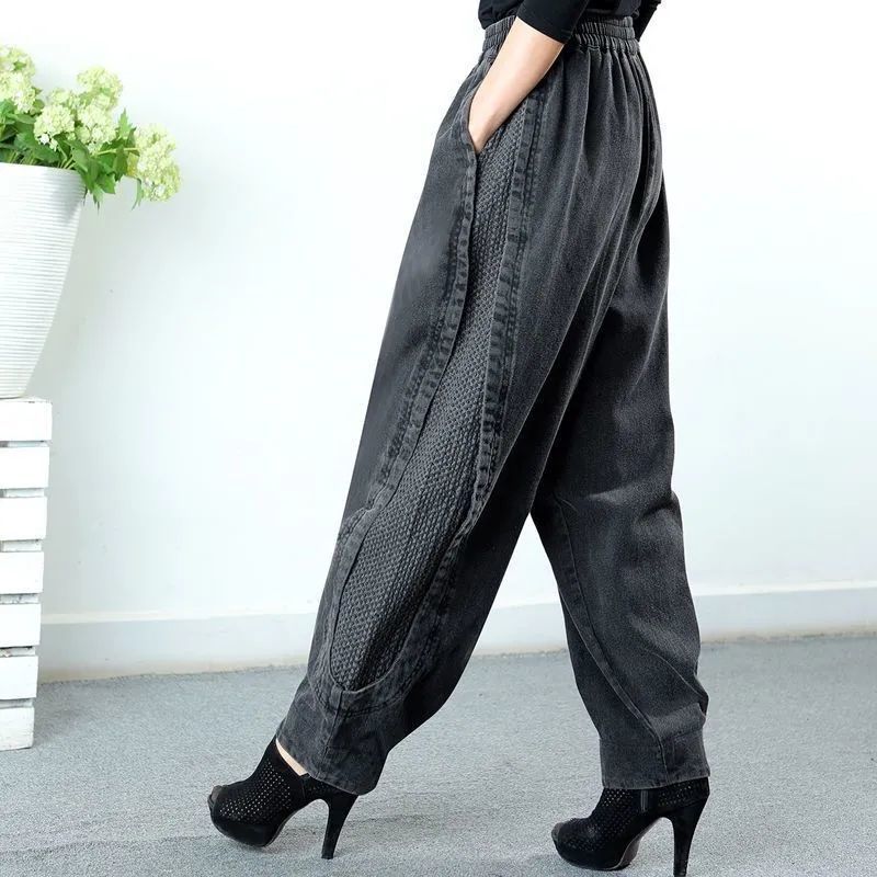 women's elastic waist denim pants