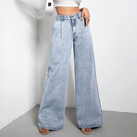 women's wide leg denim trousers