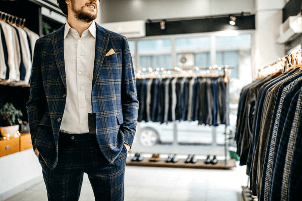 A diverse display of modern suits, shirts, and outerwear from the Stylish Men's Clothing collection