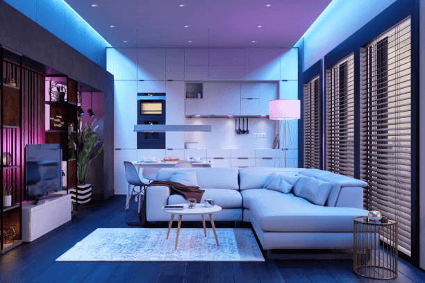 A display of smart bulbs, recessed fixtures, and outdoor floodlights from the LED Lighting Solutions collection