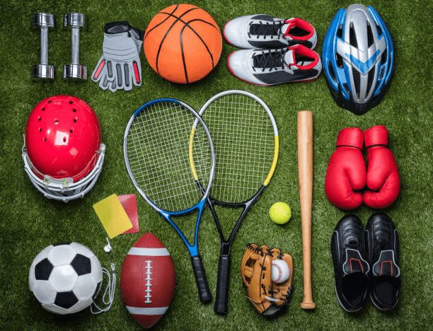 A display of professional fitness tools, athletic apparel, and specialized gear from the Top-Quality Sports Equipment collection