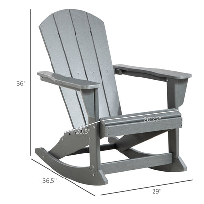 Light gray Adirondack rocking chair front view with tall slatted backrest