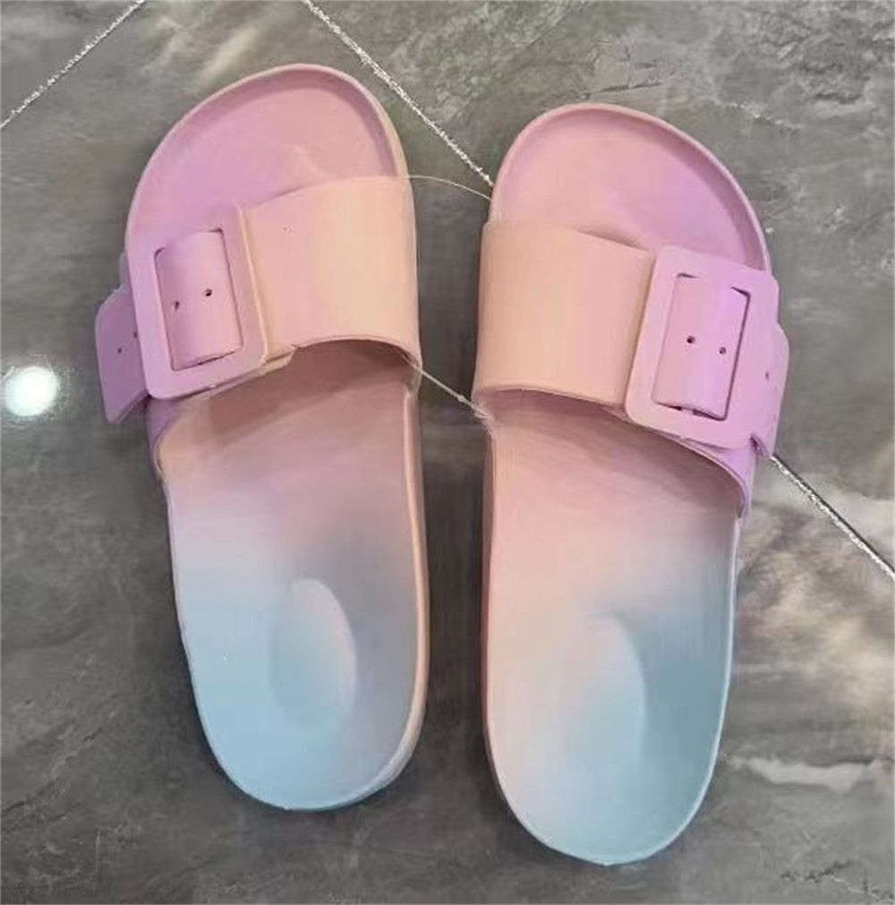 Solid Buckle Home Slippers Summer Non-slip Floor Bathroom Slipper Women Garden House Shoes Solid Buckle Home Slippers Summer Non-sl | Ectron Online