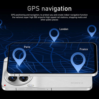 Smartphone displaying GPS navigation map with location pins