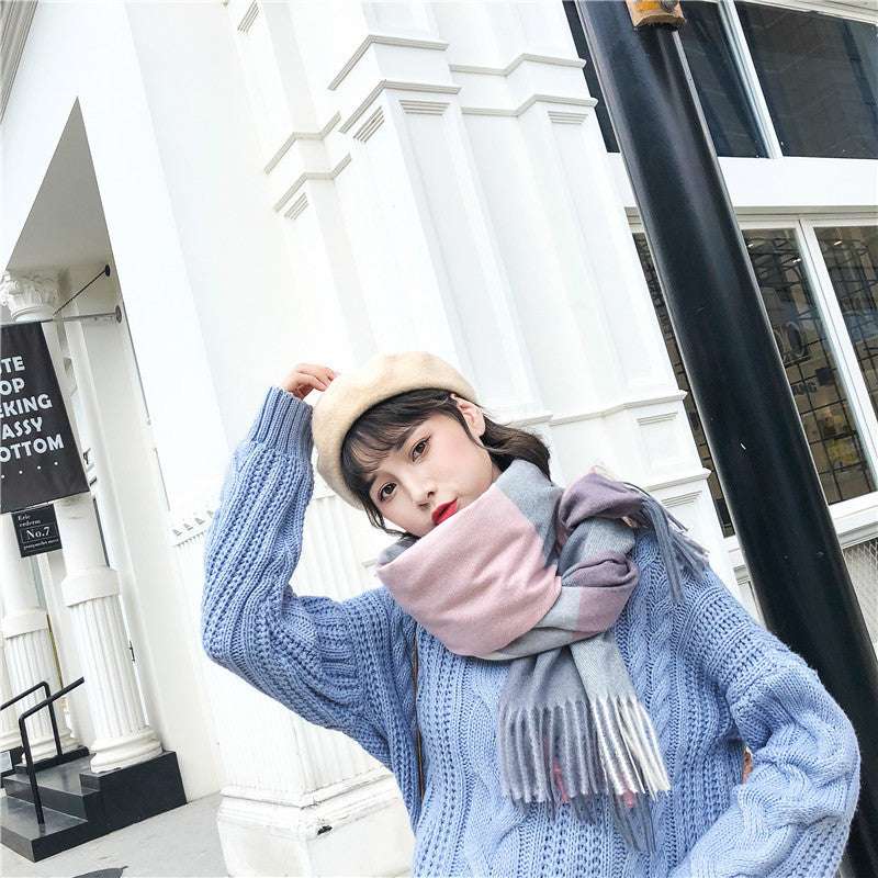Warm Plaid Tassel Scarf Warm Tassel Plaid Bristle Scarf | Ectron Online