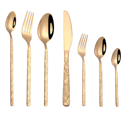 Embossed Textured Handle Steak Cutlery Set - Luxury Western Dining Embossed Textured Handle Steak Cutlery W | Ectron Online