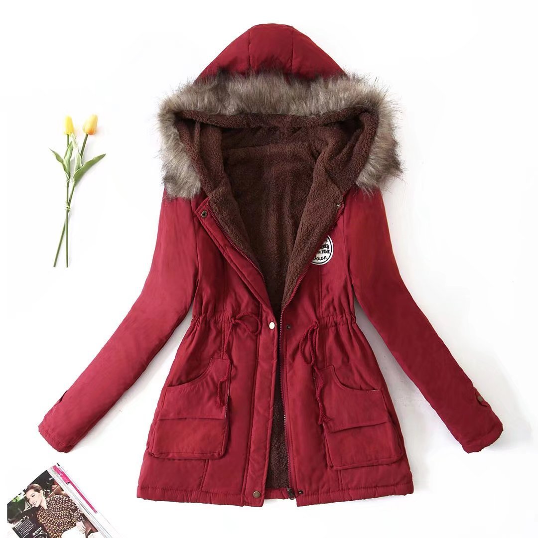 Autumn and Winter Plus Size Hooded Mid-length Cotton Jacket