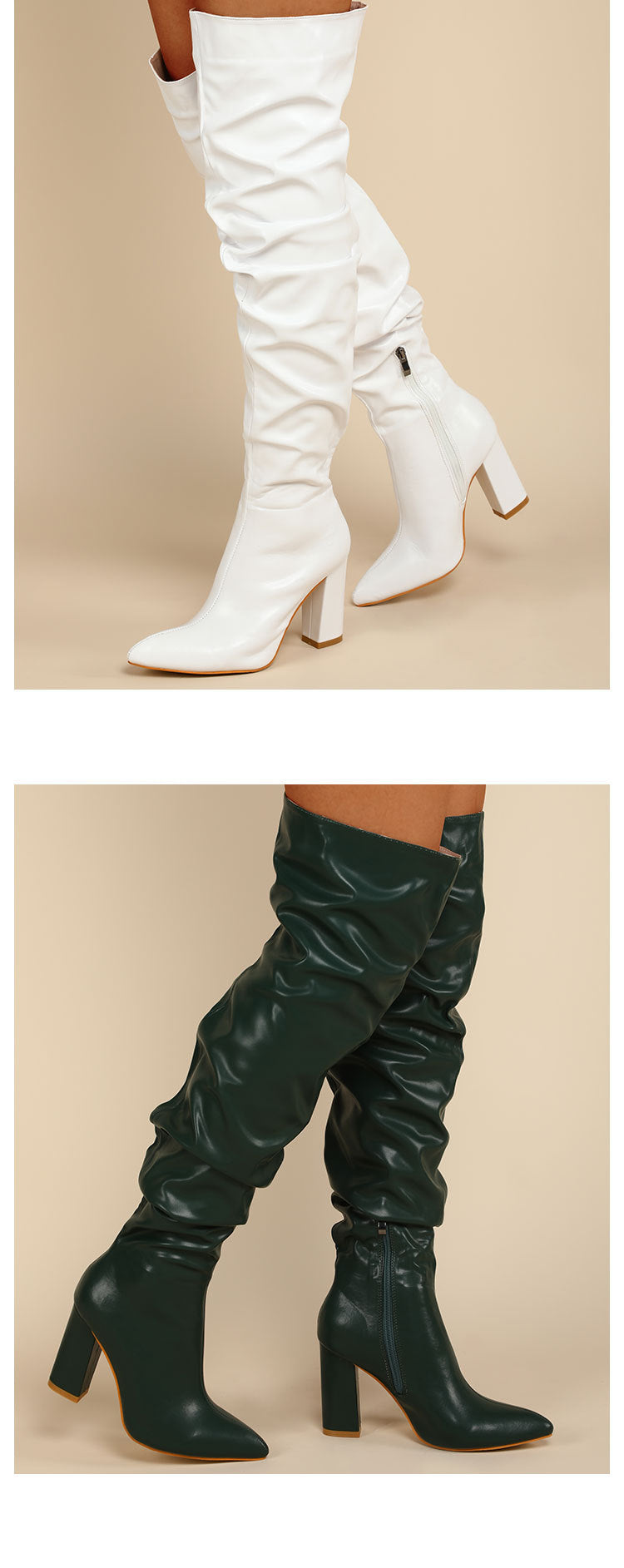 Chunky Heel High Zipper High Leg Boot