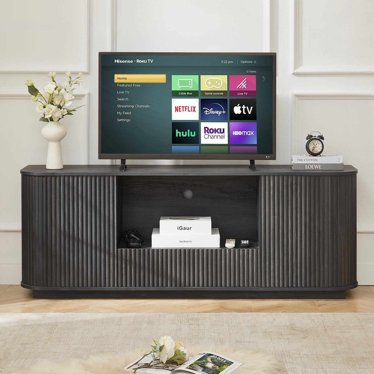 64" Wavy TV Stand & Rounded Sideboard | Modern Vertical Stripe Cabinet