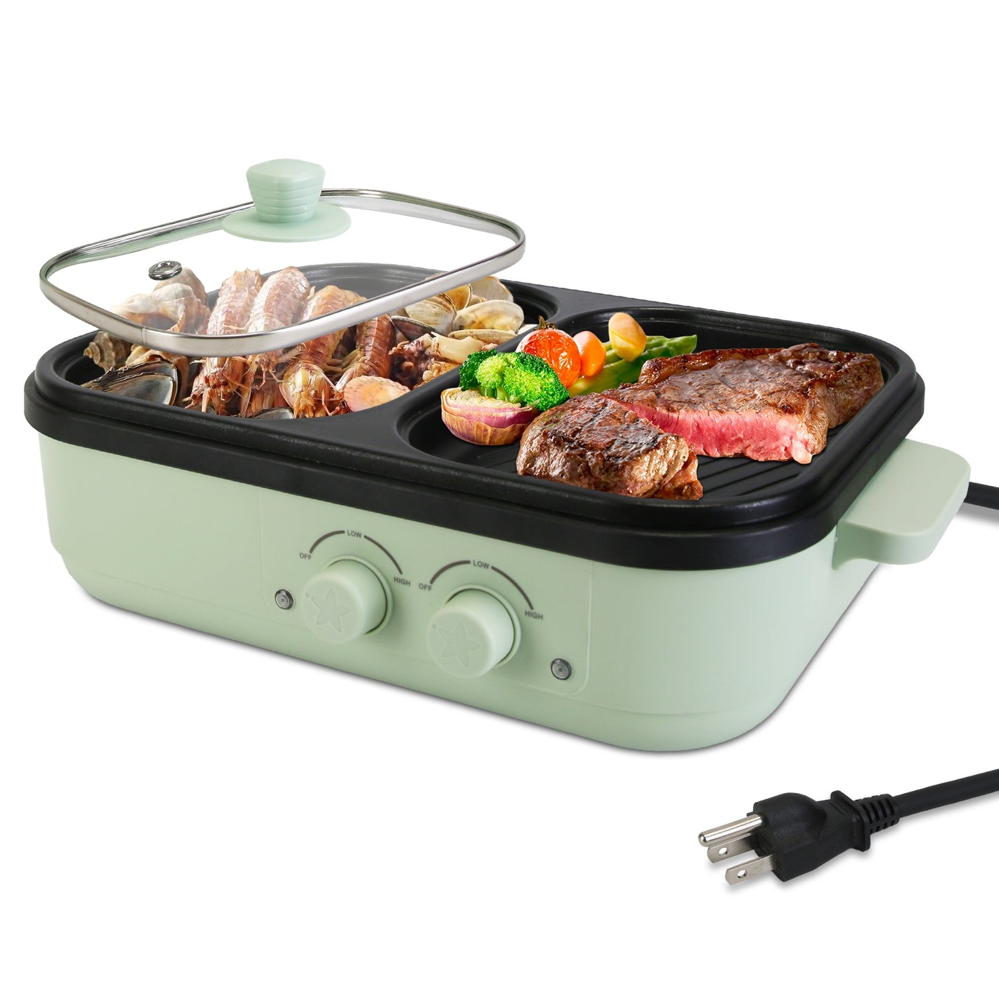 2-in-1 Electric Hot Pot with Grill - Portable Non-Stick Griddle
