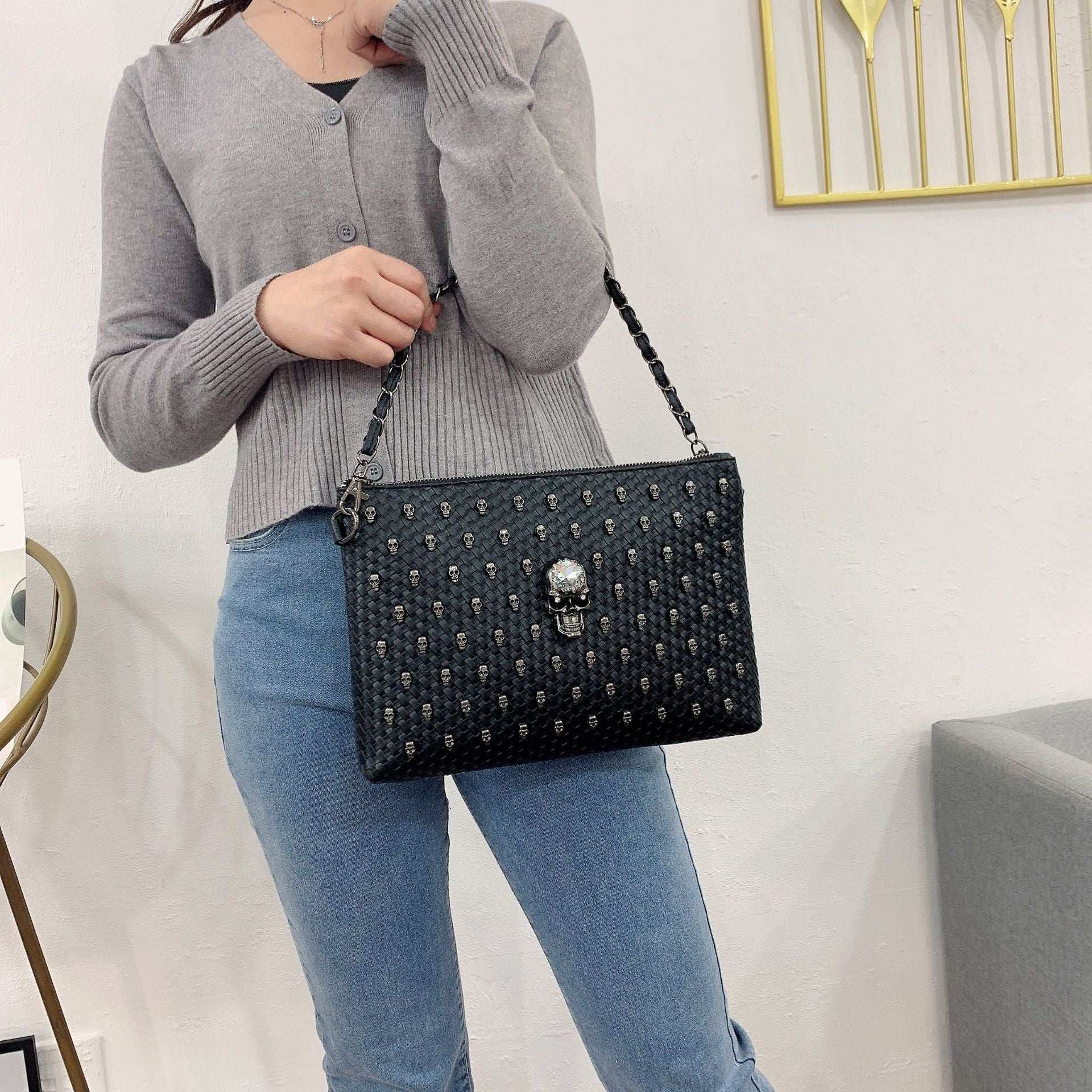 Inclined Span Of Large Capacity Rivet Clutch Bag