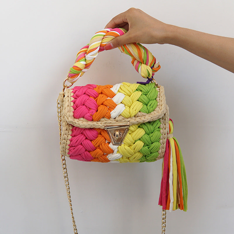 Pure Handmade Cloth Strip Bag Rainbow