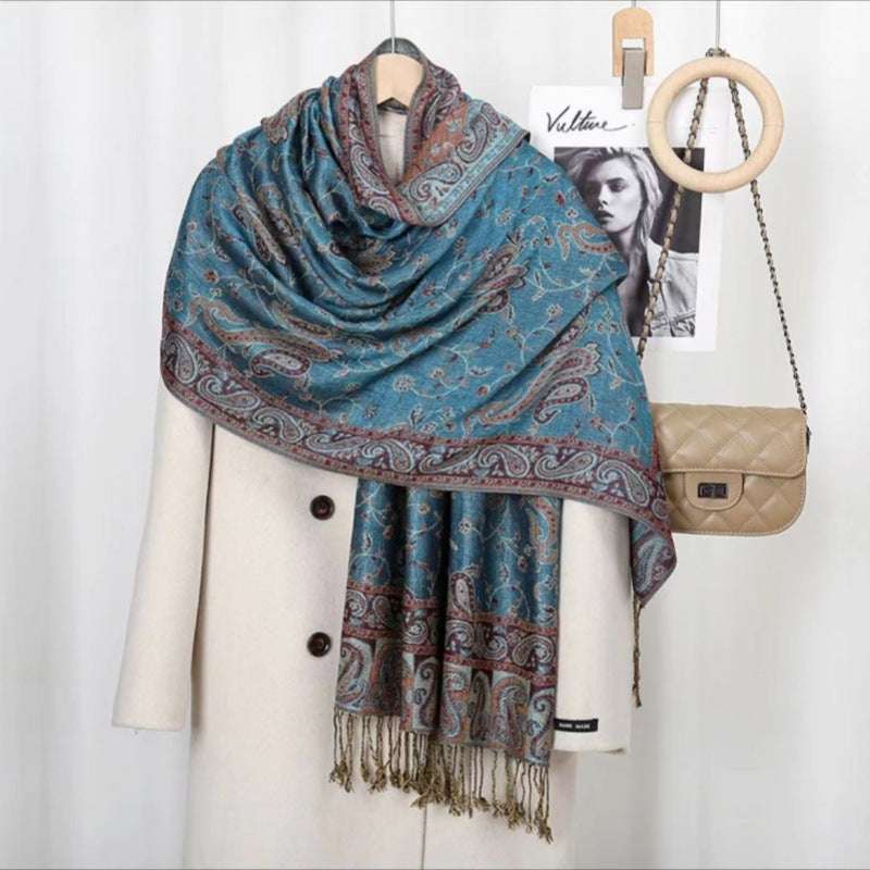 Ethnic Style Talma Shawl with Cashew Embroidery Bohemian Vintage Tassel Cashew Embroider | Ectron Online