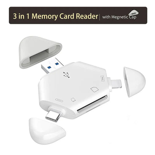 3 In 1 Memory Card Reader With Triangle Magnetic Cap Support TF/SD For PC Laptop MacBook Smart Phone - Ectron Online