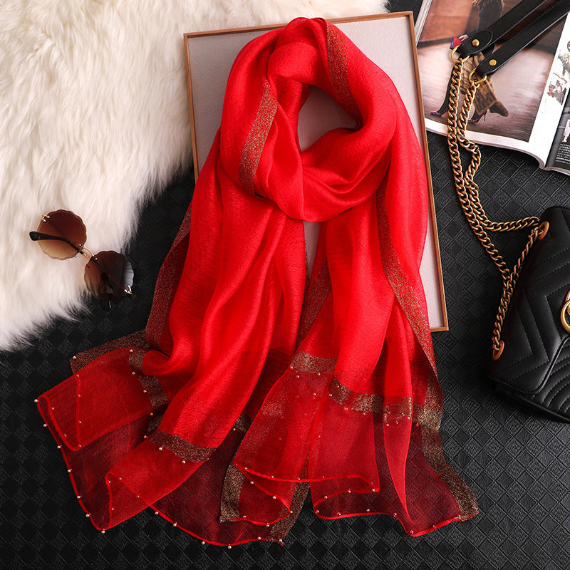 Fashion Big Red Silk Scarf Women's Thin Scarf All-match