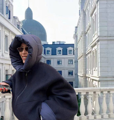 Women's Splicing Coat with Detachable Cap Fashion Detachable Cap Round Neck Double | Ectron Online