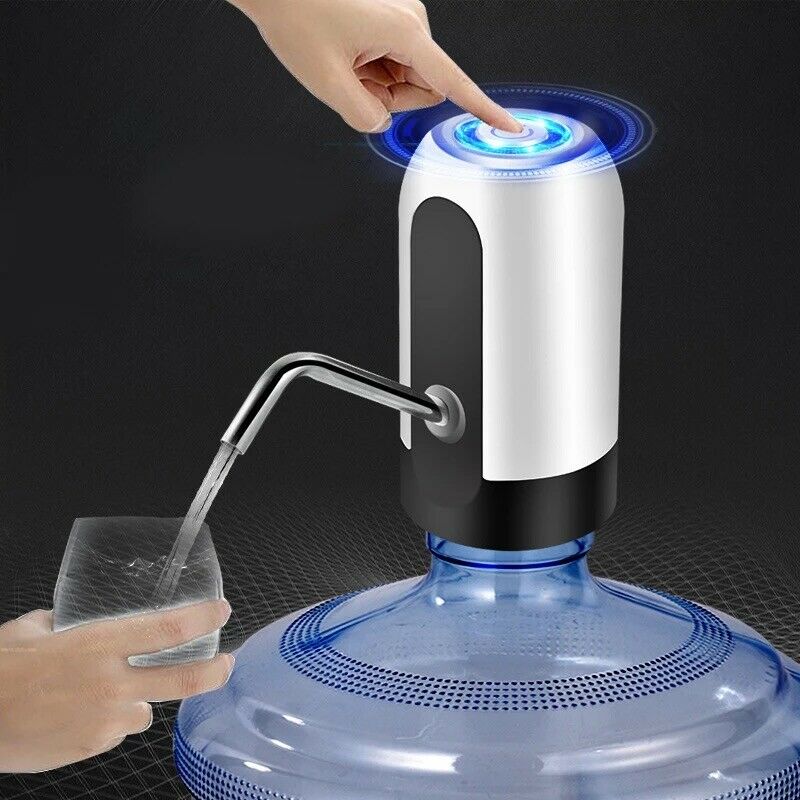 Electric water bottle dispenser with blue LED top pumping water from jug