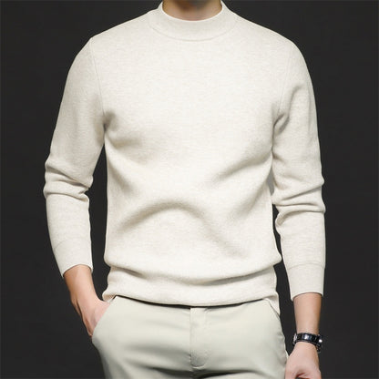 Men's worsted knit sweater, crew neck, long sleeves, off-white