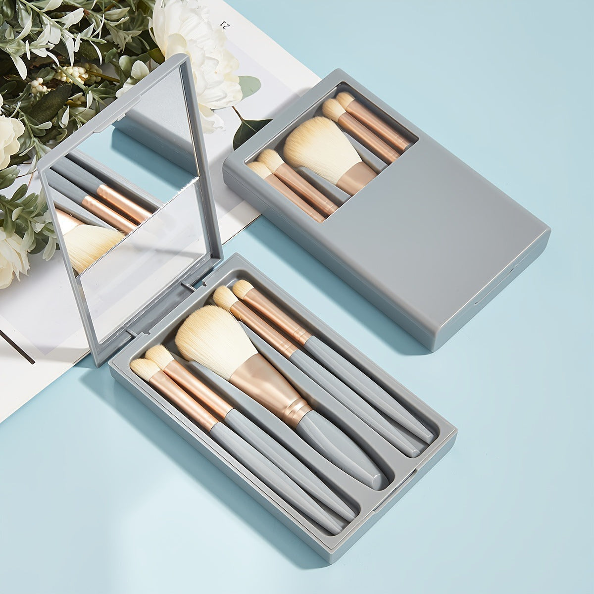 5-Piece Makeup Brush Set with Mirror for Travel 5 PCs Makeup Brushes With Mirror Travel | Ectron Online