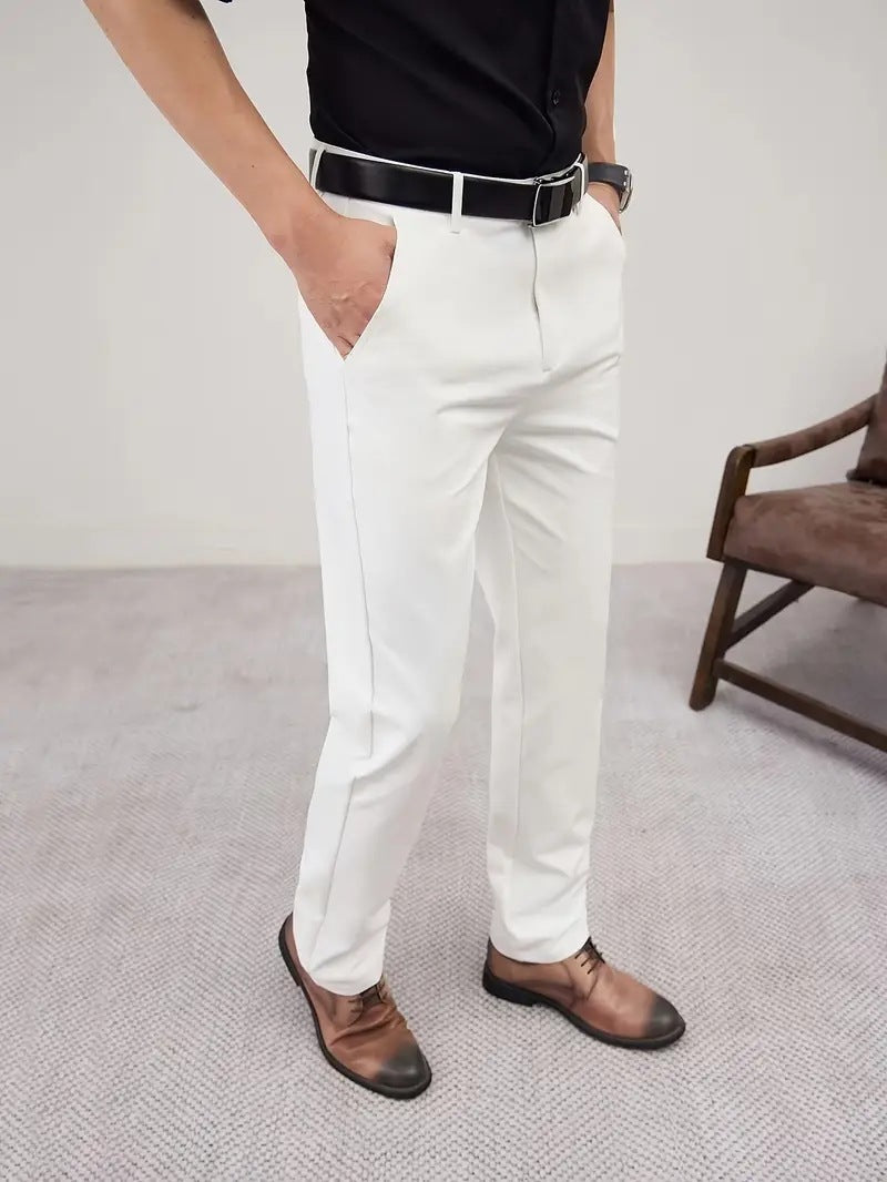 Men's Slim Fit Tapered Business Pants Men's Slim Fit Business Pure Color Casua | Ectron Online
