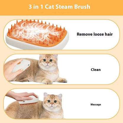 Pet Steam Brush with Massage & Spray Comb

