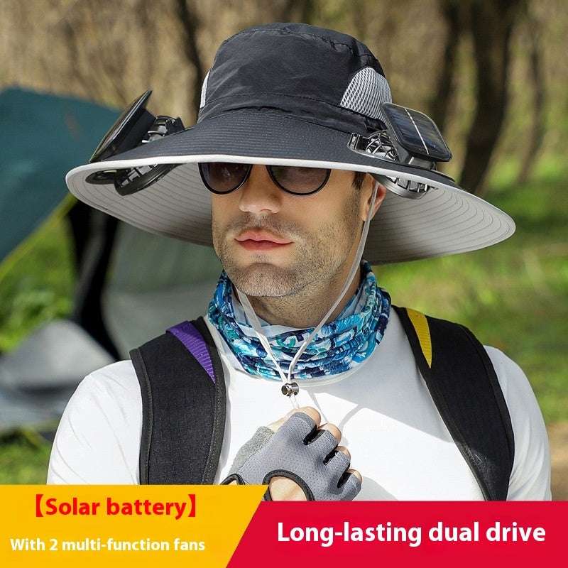 Solar-Powered Outdoor Sun Hat with Fan – Wide Brim Cooling Hat Outdoor Wide Brim Sun Hat With Solar Fan | Ectron Online
