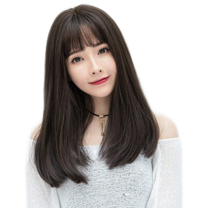 Japanese And Korean Wig Women's Air Bangs Medium Long Straight