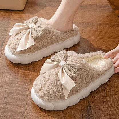 Women's Winter Fur Slippers – Cute Bow, Non-Slip, Plush Comfort Winter Warm Fur Slippers For Women Cute | Ectron Online