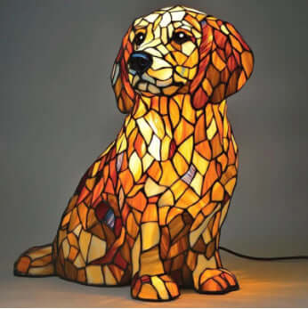 Colorful mosaic dog lamp, seated posture with small face and ears